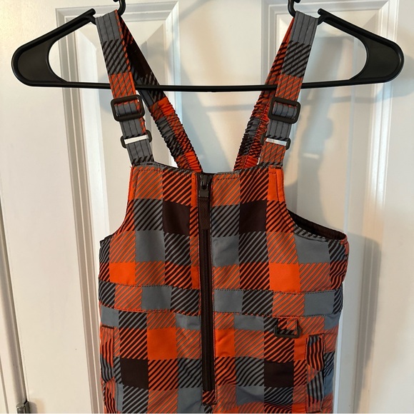 Toddler size 4T snow bibs checkered orange brown - Picture 3 of 9